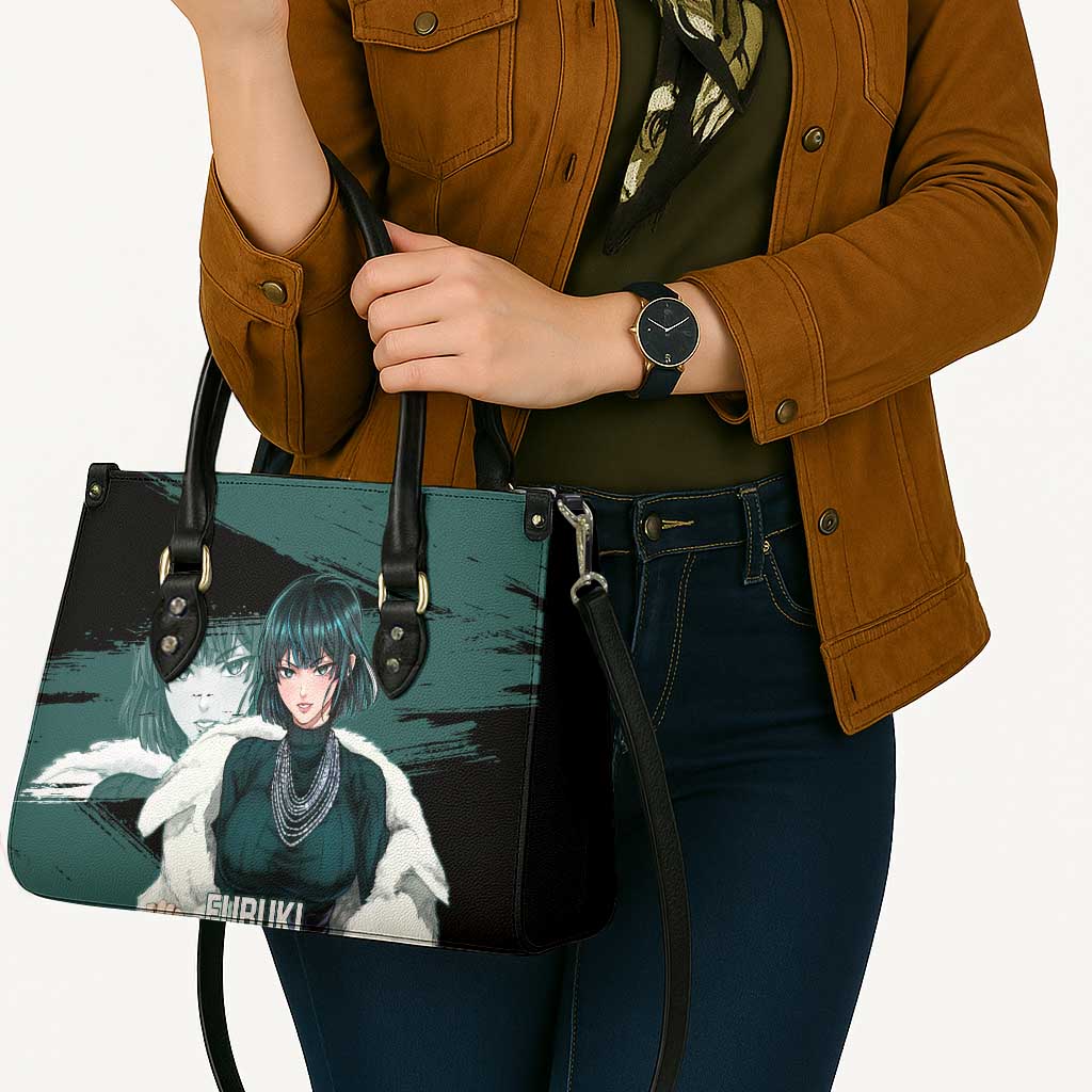 Fubuki One Punch Man Anime Teal and Black Theme Leather Bag with Elegant Psychic Pose and Cool Urban Style - The Mazicc