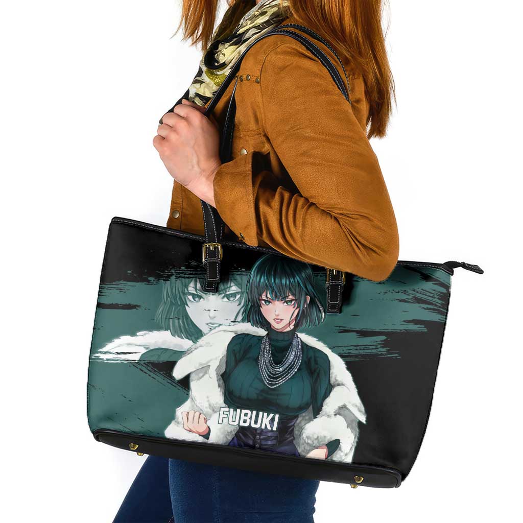 Fubuki One Punch Man Anime Teal and Black Theme Leather Tote Bag with Elegant Psychic Pose and Cool Urban Style - The Mazicc