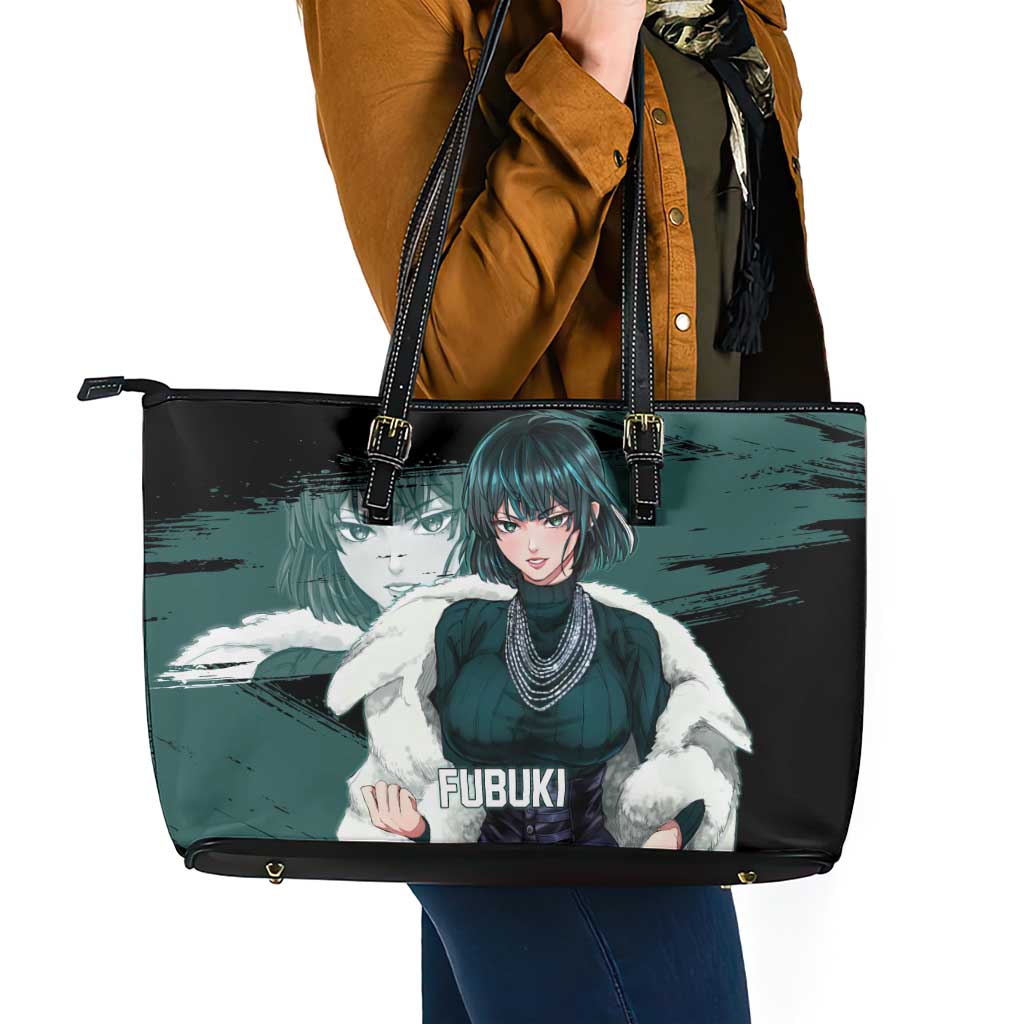 Fubuki One Punch Man Anime Teal and Black Theme Leather Tote Bag with Elegant Psychic Pose and Cool Urban Style - The Mazicc