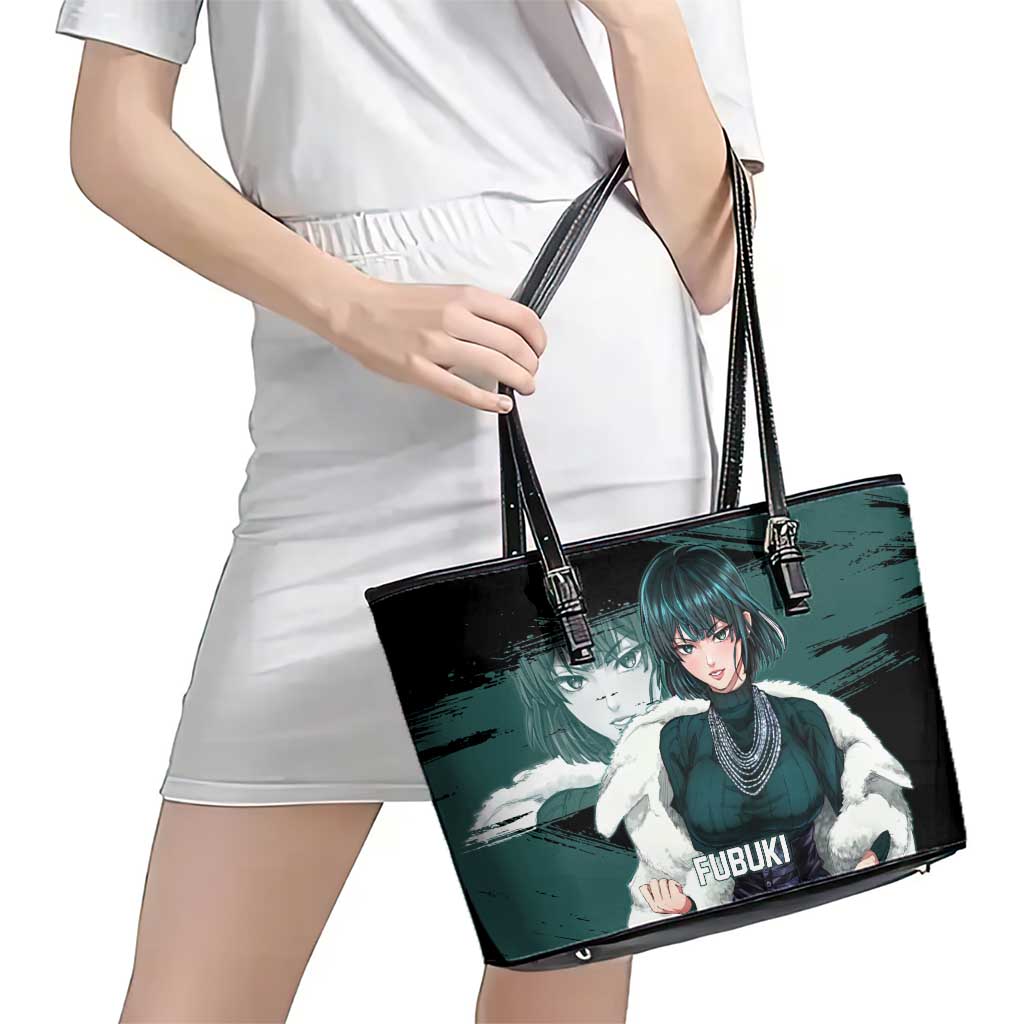 Fubuki One Punch Man Anime Teal and Black Theme Leather Tote Bag with Elegant Psychic Pose and Cool Urban Style - The Mazicc