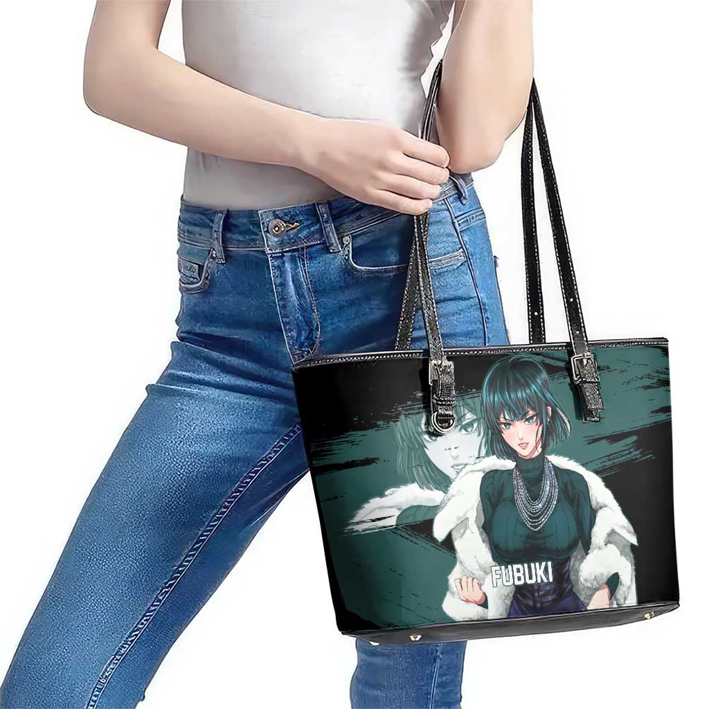 Fubuki One Punch Man Anime Teal and Black Theme Leather Tote Bag with Elegant Psychic Pose and Cool Urban Style - The Mazicc