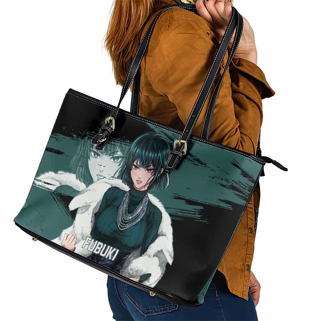 Fubuki One Punch Man Anime Teal and Black Theme Leather Tote Bag with Elegant Psychic Pose and Cool Urban Style - The Mazicc