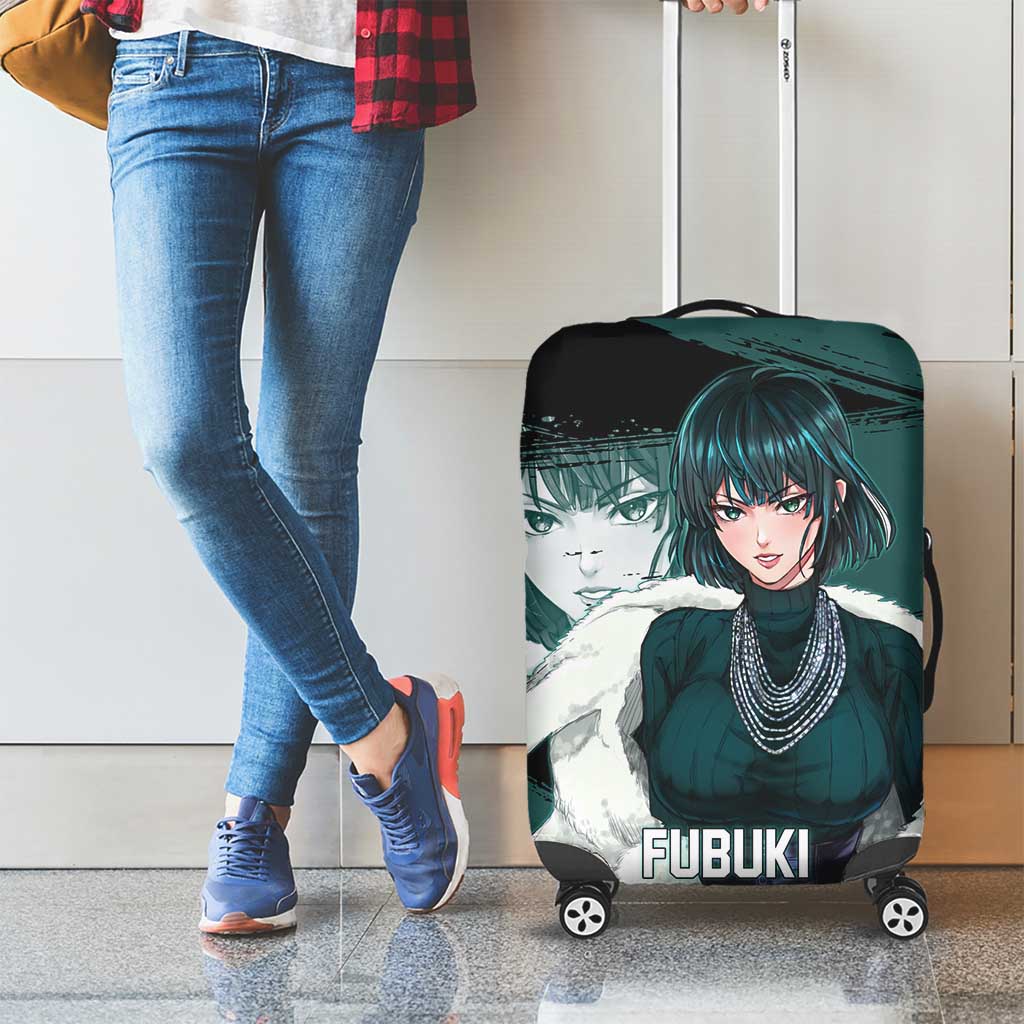 Fubuki One Punch Man Anime Teal and Black Theme Luggage Cover with Elegant Psychic Pose and Cool Urban Style - The Mazicc