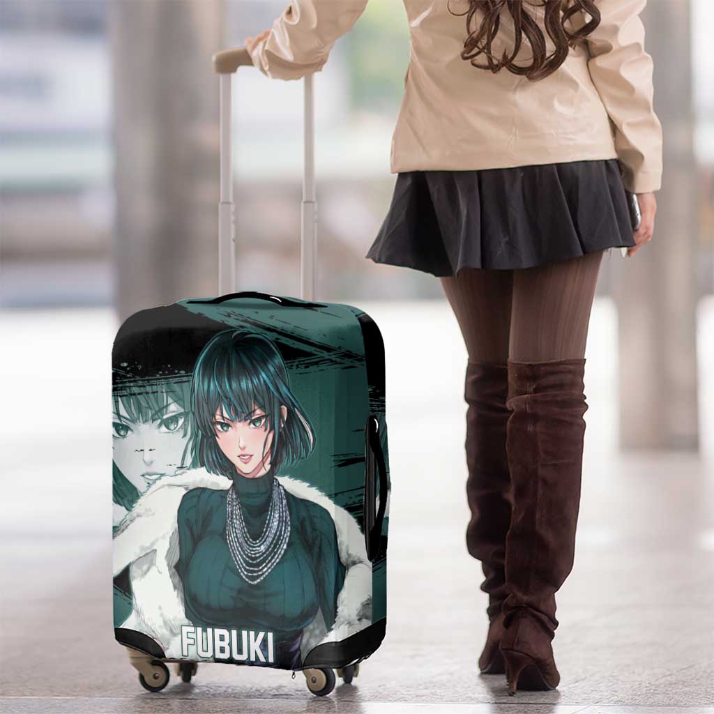 Fubuki One Punch Man Anime Teal and Black Theme Luggage Cover with Elegant Psychic Pose and Cool Urban Style - The Mazicc