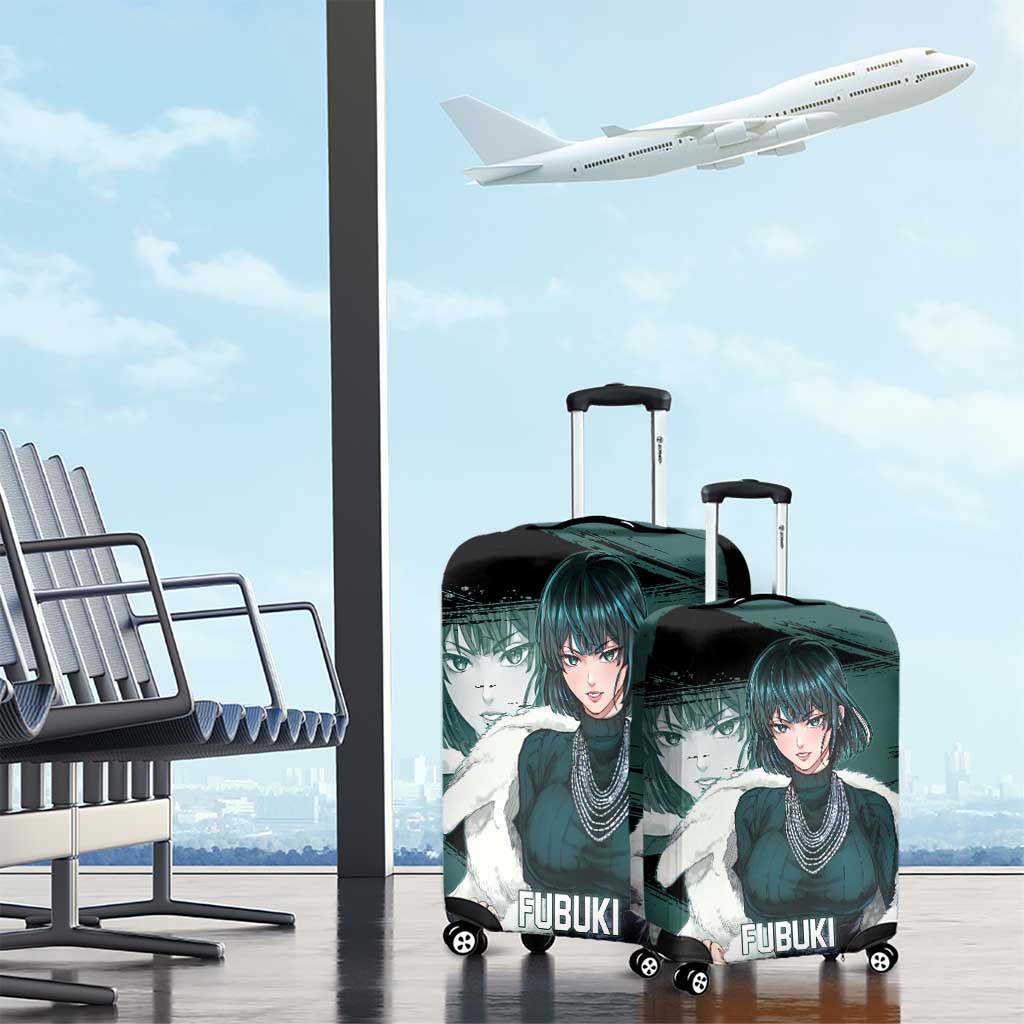 Fubuki One Punch Man Anime Teal and Black Theme Luggage Cover with Elegant Psychic Pose and Cool Urban Style - The Mazicc