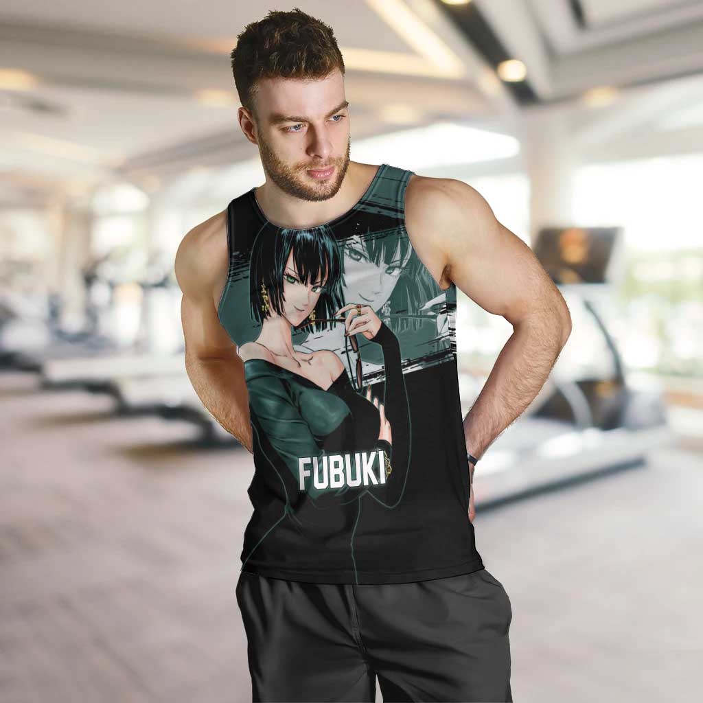 Fubuki One Punch Man Anime Teal and Black Theme Men Tank Top with Elegant Psychic Pose and Cool Urban Style - The Mazicc
