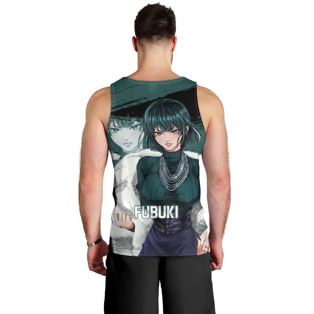 Fubuki One Punch Man Anime Teal and Black Theme Men Tank Top with Elegant Psychic Pose and Cool Urban Style - The Mazicc
