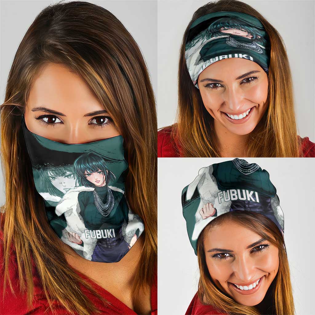 Fubuki One Punch Man Anime Teal and Black Theme Neck Gaiter with Elegant Psychic Pose and Cool Urban Style - The Mazicc