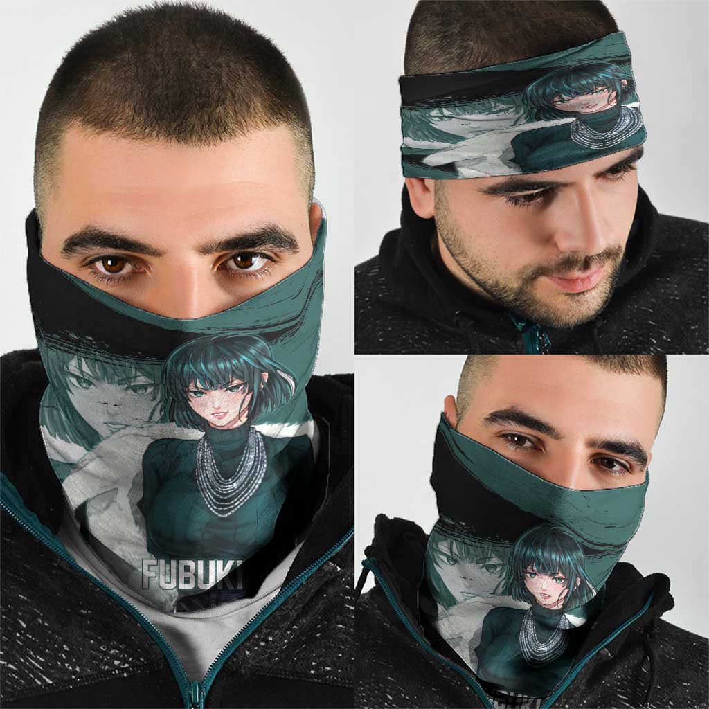 Fubuki One Punch Man Anime Teal and Black Theme Neck Gaiter with Elegant Psychic Pose and Cool Urban Style - The Mazicc