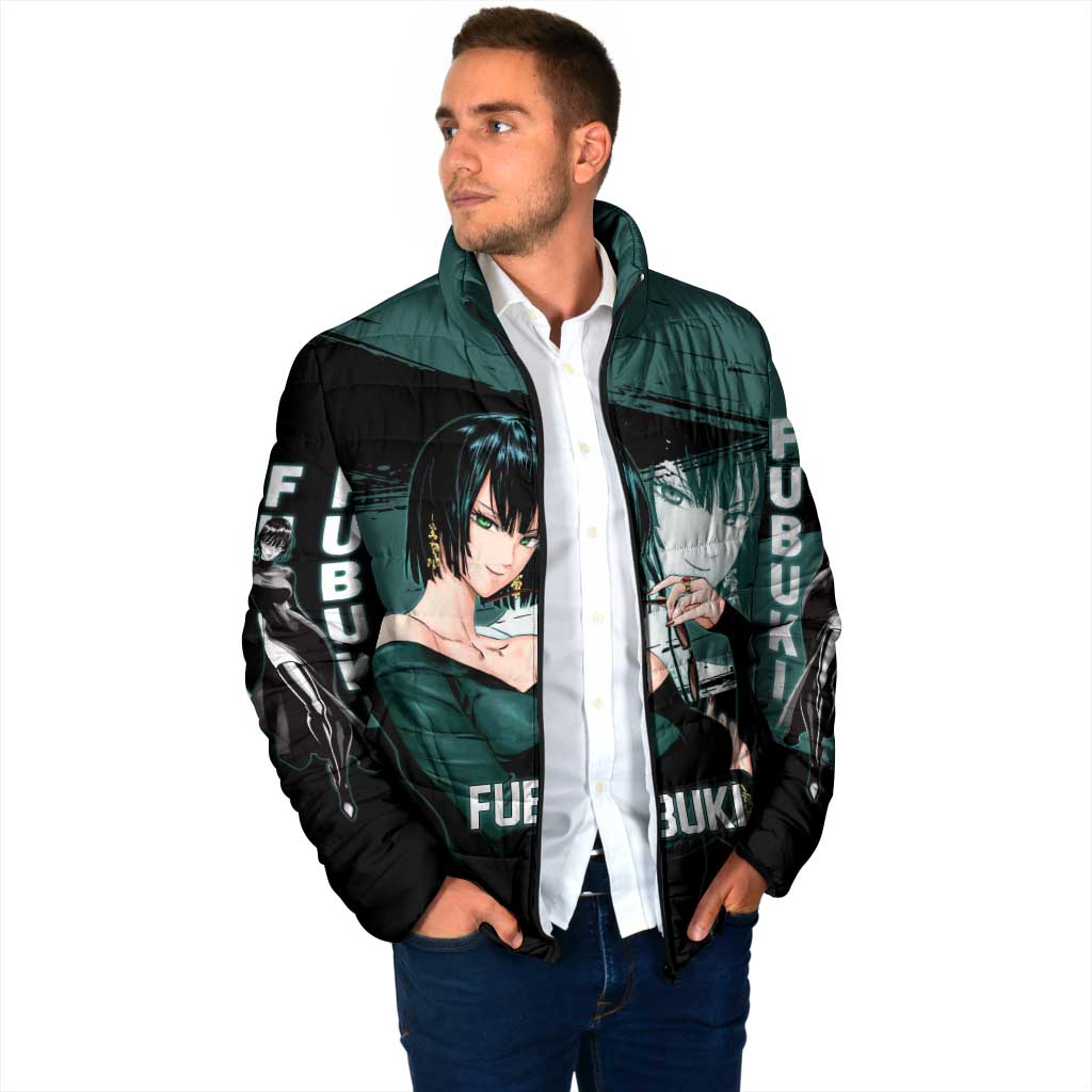 Fubuki One Punch Man Anime Teal and Black Theme Padded Jacket with Elegant Psychic Pose and Cool Urban Style - The Mazicc