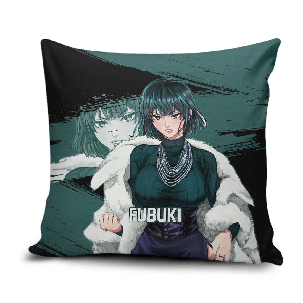 Fubuki One Punch Man Anime Teal and Black Theme Pillow Cover with Elegant Psychic Pose and Cool Urban Style - The Mazicc