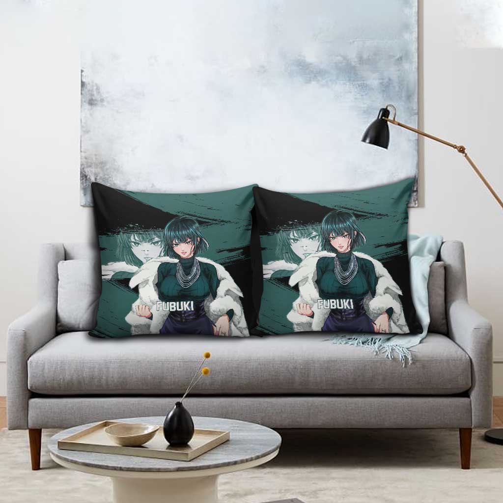 Fubuki One Punch Man Anime Teal and Black Theme Pillow Cover with Elegant Psychic Pose and Cool Urban Style - The Mazicc