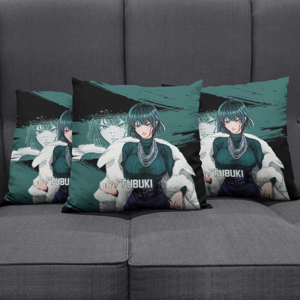 Fubuki One Punch Man Anime Teal and Black Theme Pillow Cover with Elegant Psychic Pose and Cool Urban Style - The Mazicc