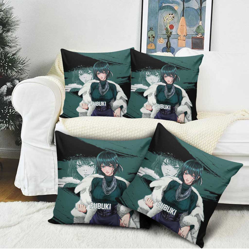 Fubuki One Punch Man Anime Teal and Black Theme Pillow Cover with Elegant Psychic Pose and Cool Urban Style - The Mazicc