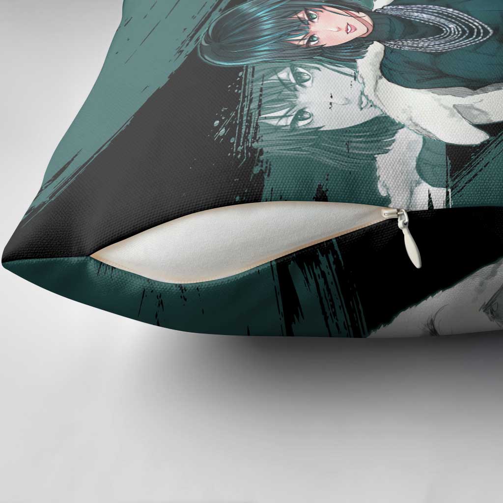 Fubuki One Punch Man Anime Teal and Black Theme Pillow Cover with Elegant Psychic Pose and Cool Urban Style - The Mazicc