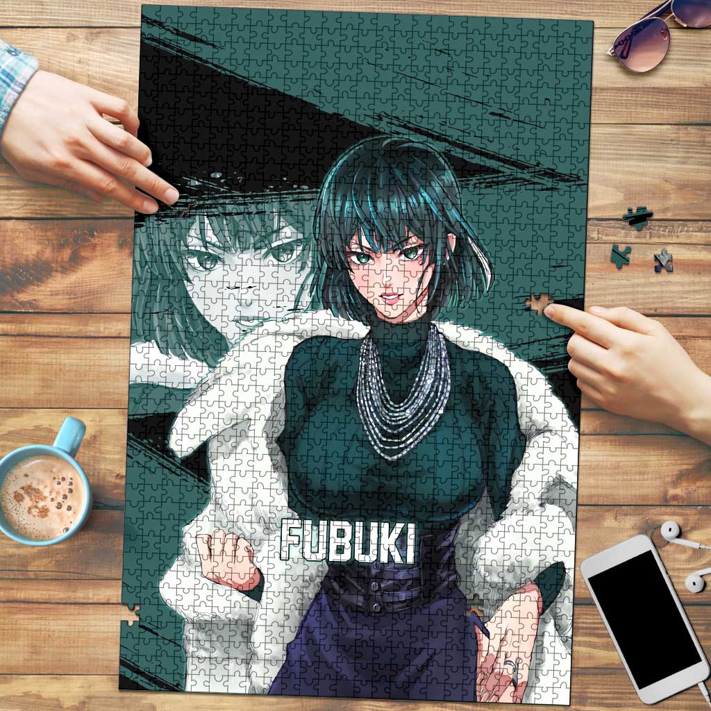 Fubuki One Punch Man Anime Teal and Black Theme Puzzle with Elegant Psychic Pose and Cool Urban Style - The Mazicc