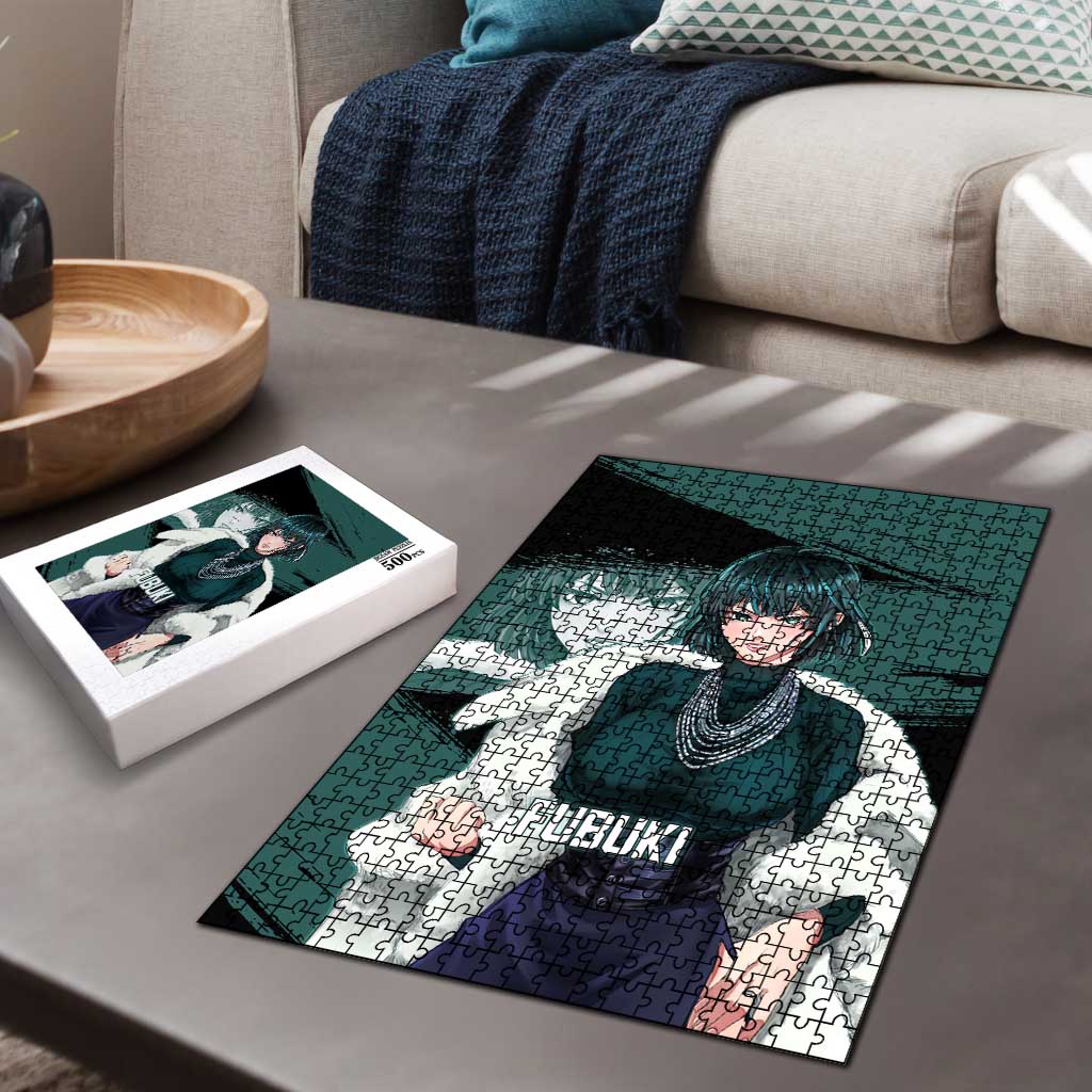 Fubuki One Punch Man Anime Teal and Black Theme Puzzle with Elegant Psychic Pose and Cool Urban Style - The Mazicc