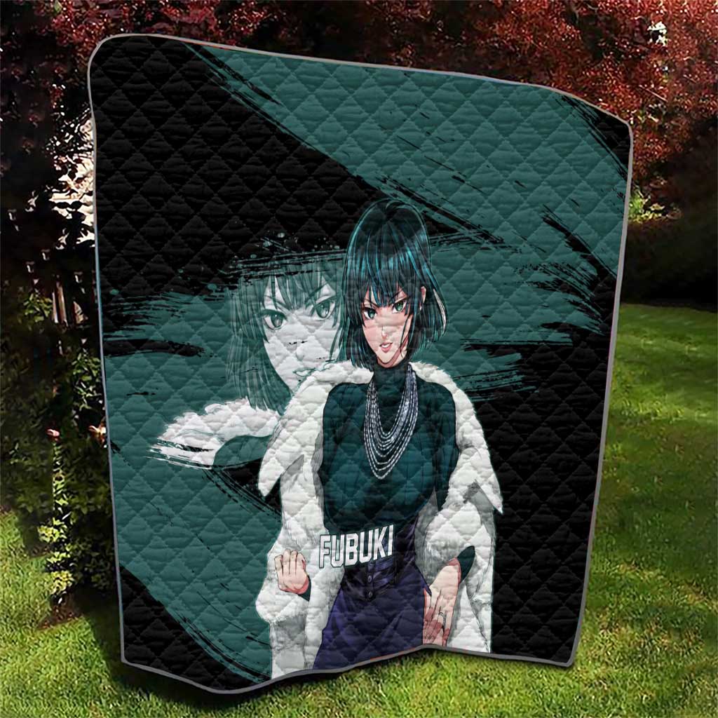 Fubuki One Punch Man Anime Teal and Black Theme Quilt with Elegant Psychic Pose and Cool Urban Style - The Mazicc