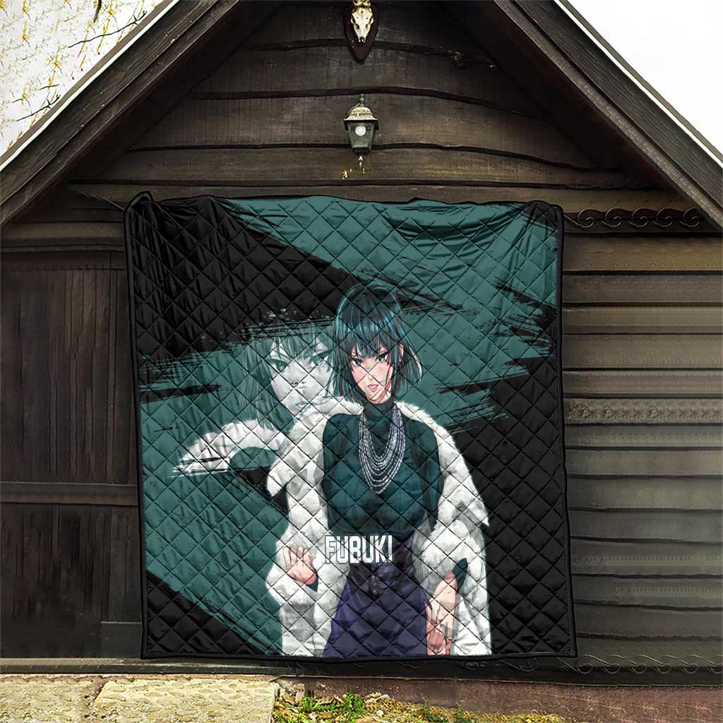 Fubuki One Punch Man Anime Teal and Black Theme Quilt with Elegant Psychic Pose and Cool Urban Style - The Mazicc