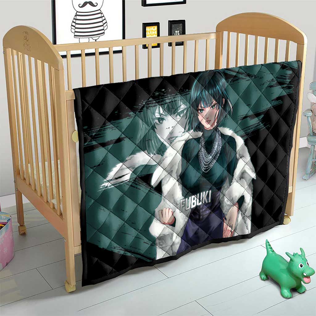 Fubuki One Punch Man Anime Teal and Black Theme Quilt with Elegant Psychic Pose and Cool Urban Style - The Mazicc