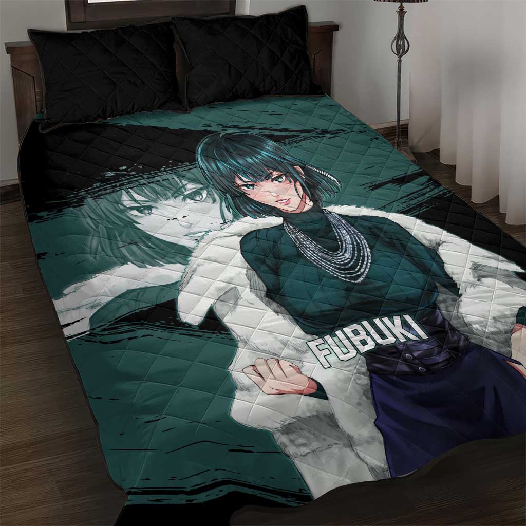 Fubuki One Punch Man Anime Teal and Black Theme Quilt Bed Set with Elegant Psychic Pose and Cool Urban Style - The Mazicc