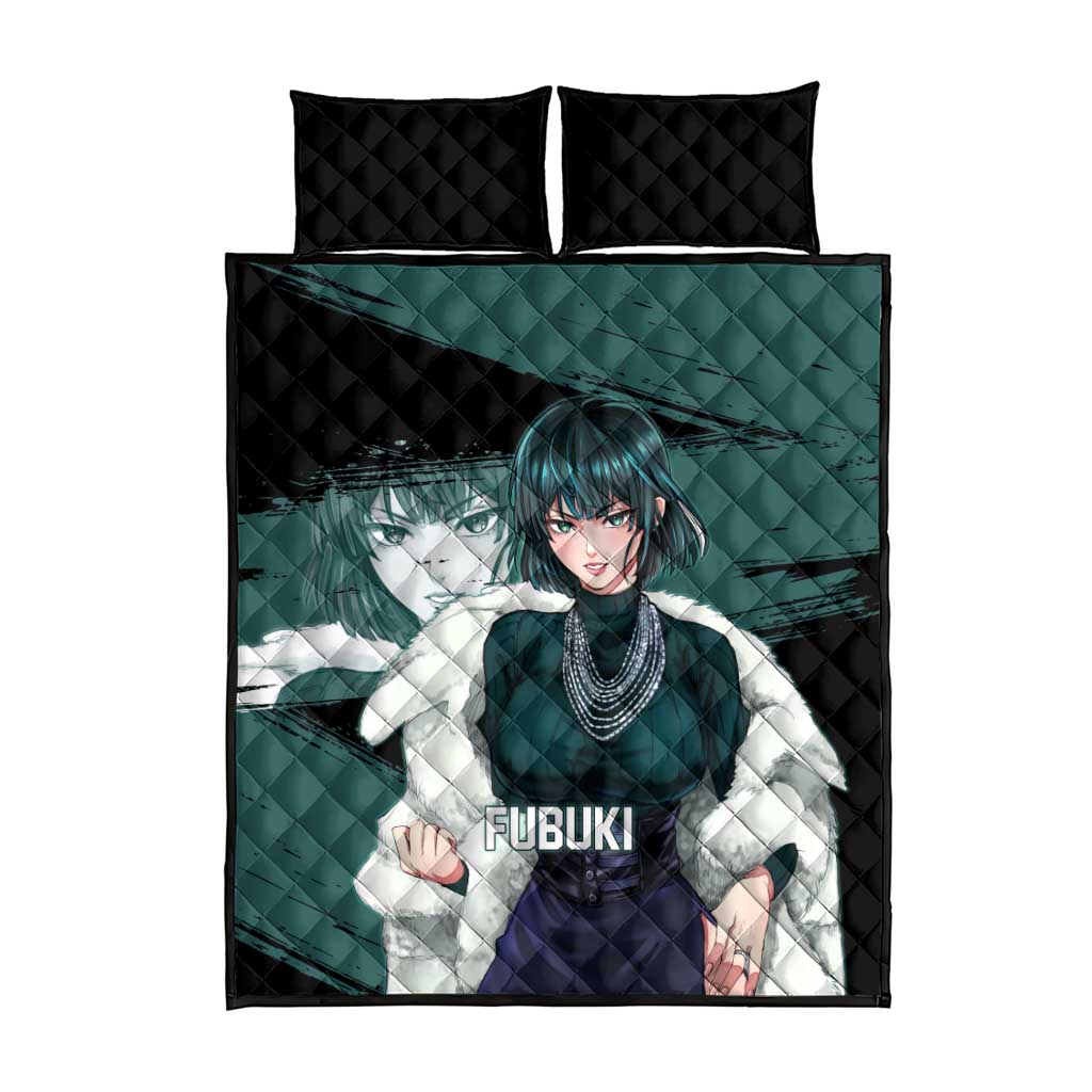 Fubuki One Punch Man Anime Teal and Black Theme Quilt Bed Set with Elegant Psychic Pose and Cool Urban Style - The Mazicc