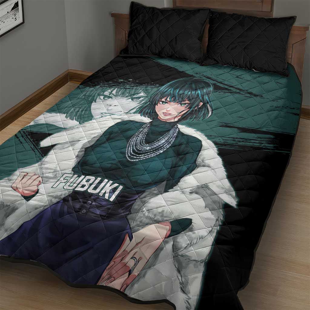 Fubuki One Punch Man Anime Teal and Black Theme Quilt Bed Set with Elegant Psychic Pose and Cool Urban Style - The Mazicc