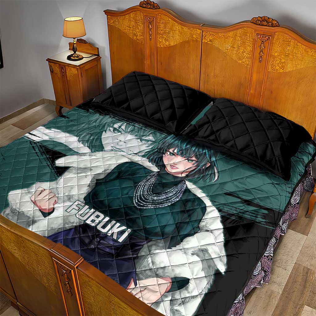 Fubuki One Punch Man Anime Teal and Black Theme Quilt Bed Set with Elegant Psychic Pose and Cool Urban Style - The Mazicc