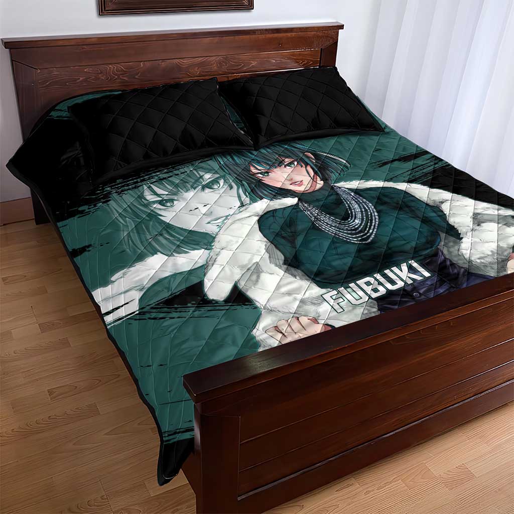 Fubuki One Punch Man Anime Teal and Black Theme Quilt Bed Set with Elegant Psychic Pose and Cool Urban Style - The Mazicc