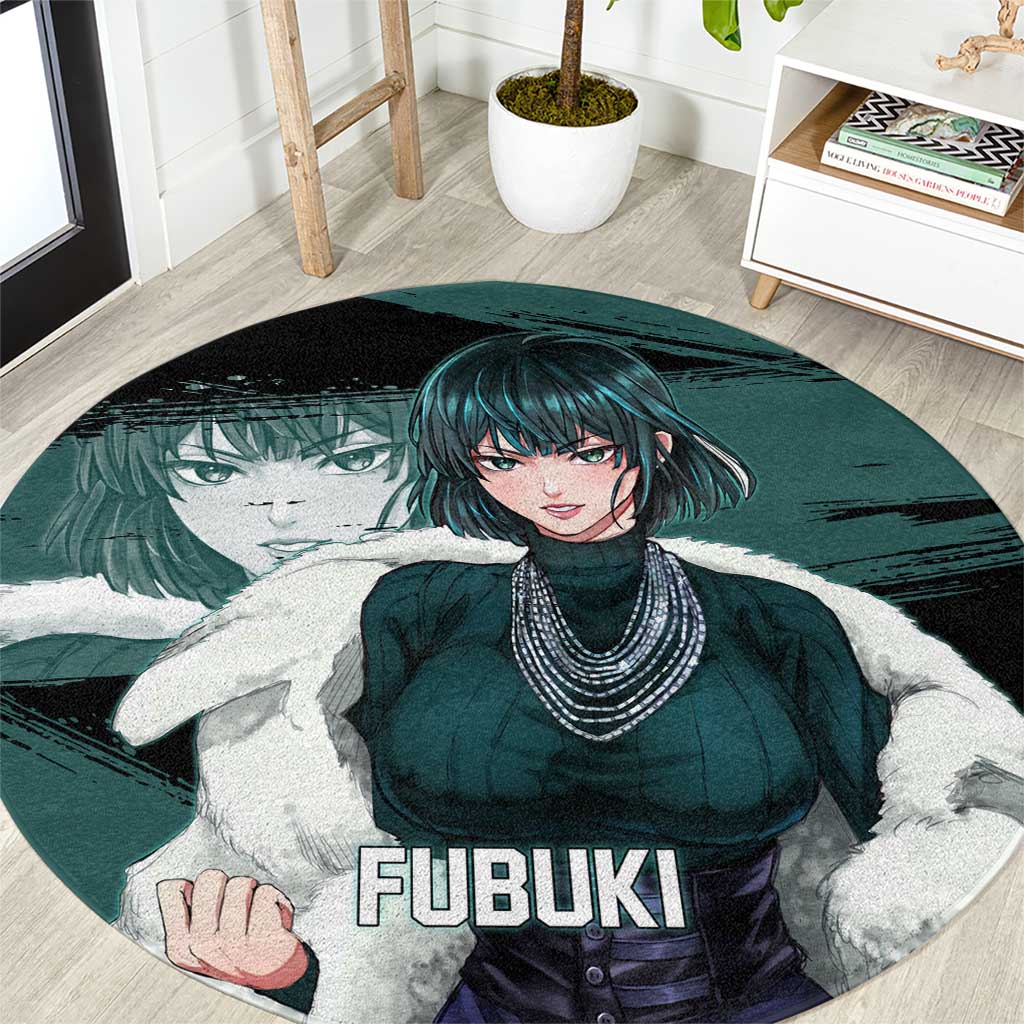 Fubuki One Punch Man Anime Teal and Black Theme Round Carpet with Elegant Psychic Pose and Cool Urban Style - The Mazicc