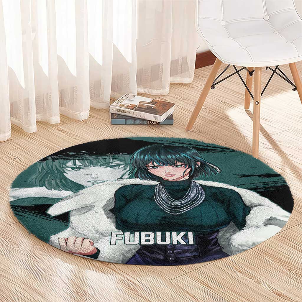Fubuki One Punch Man Anime Teal and Black Theme Round Carpet with Elegant Psychic Pose and Cool Urban Style - The Mazicc