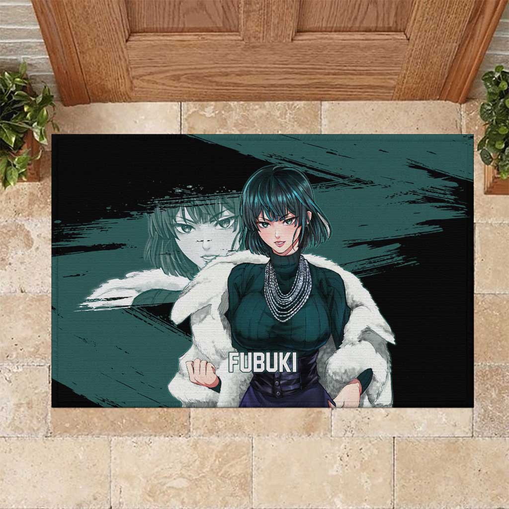 Fubuki One Punch Man Anime Teal and Black Theme Rubber Doormat with Elegant Psychic Pose and Cool Urban Style - The Mazicc
