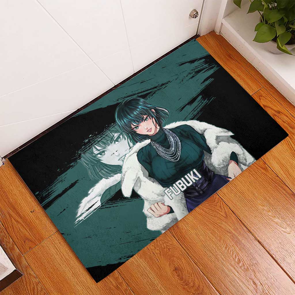 Fubuki One Punch Man Anime Teal and Black Theme Rubber Doormat with Elegant Psychic Pose and Cool Urban Style - The Mazicc