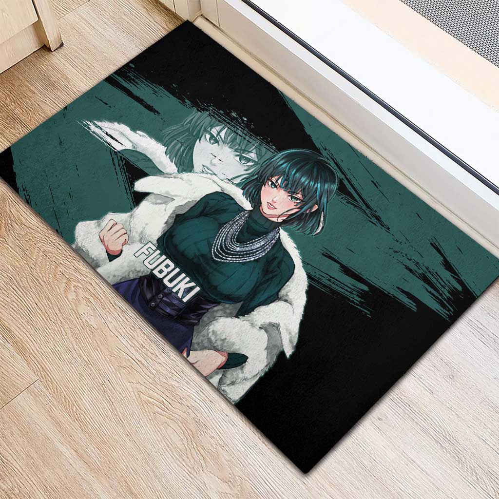 Fubuki One Punch Man Anime Teal and Black Theme Rubber Doormat with Elegant Psychic Pose and Cool Urban Style - The Mazicc