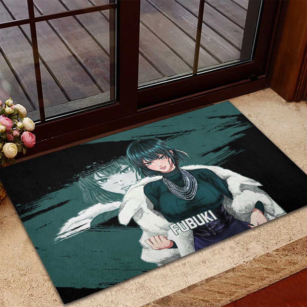 Fubuki One Punch Man Anime Teal and Black Theme Rubber Doormat with Elegant Psychic Pose and Cool Urban Style - The Mazicc