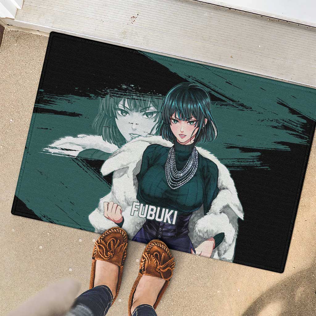 Fubuki One Punch Man Anime Teal and Black Theme Rubber Doormat with Elegant Psychic Pose and Cool Urban Style - The Mazicc