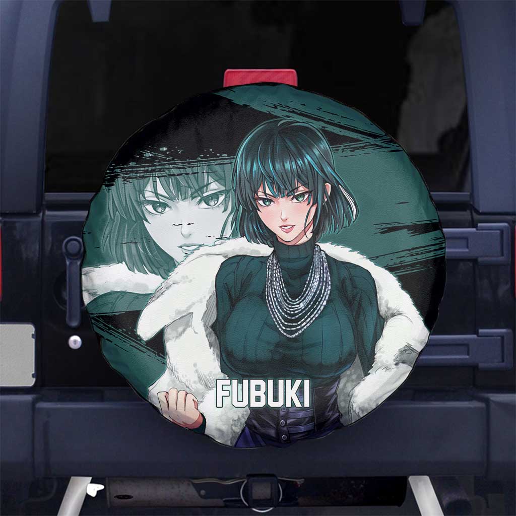 Fubuki One Punch Man Anime Teal and Black Theme Spare Tire Cover with Elegant Psychic Pose and Cool Urban Style - The Mazicc
