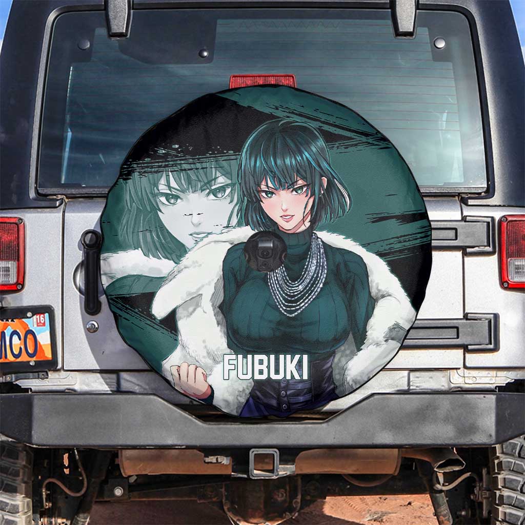 Fubuki One Punch Man Anime Teal and Black Theme Spare Tire Cover with Elegant Psychic Pose and Cool Urban Style - The Mazicc