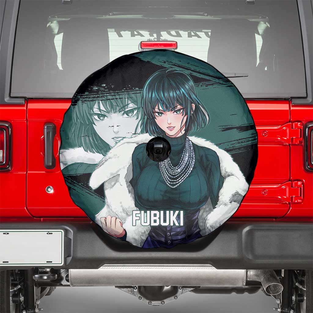 Fubuki One Punch Man Anime Teal and Black Theme Spare Tire Cover with Elegant Psychic Pose and Cool Urban Style - The Mazicc