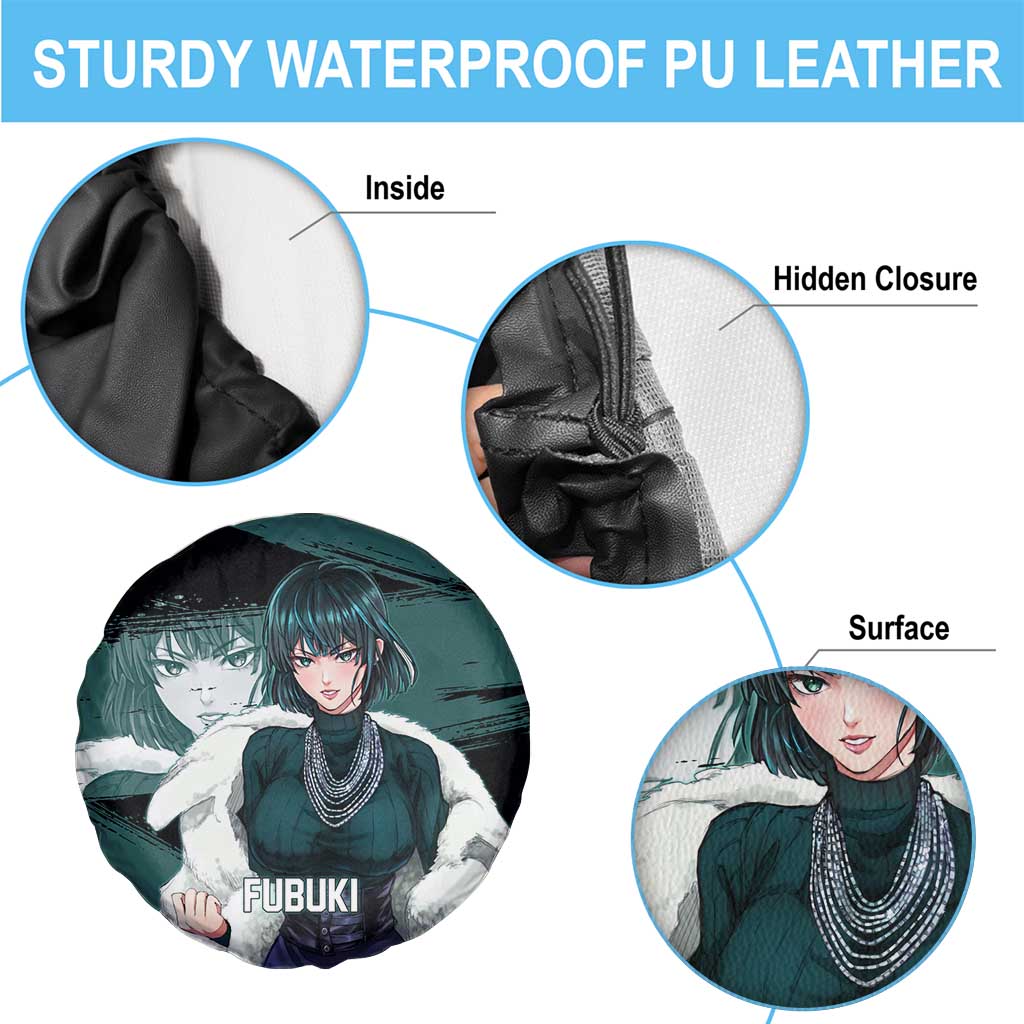 Fubuki One Punch Man Anime Teal and Black Theme Spare Tire Cover with Elegant Psychic Pose and Cool Urban Style - The Mazicc
