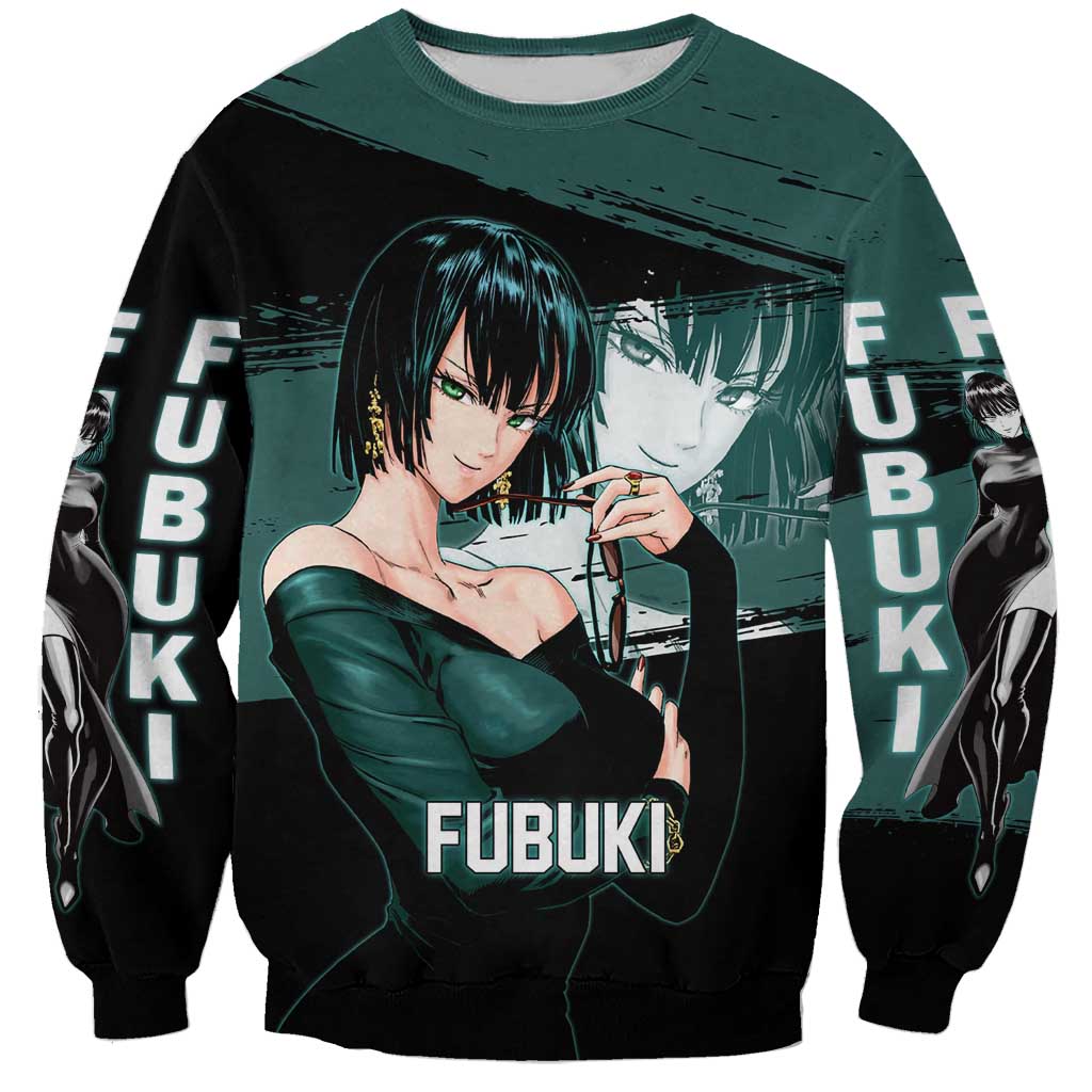 Fubuki One Punch Man Anime Teal and Black Theme Sweatshirt with Elegant Psychic Pose and Cool Urban Style - The Mazicc
