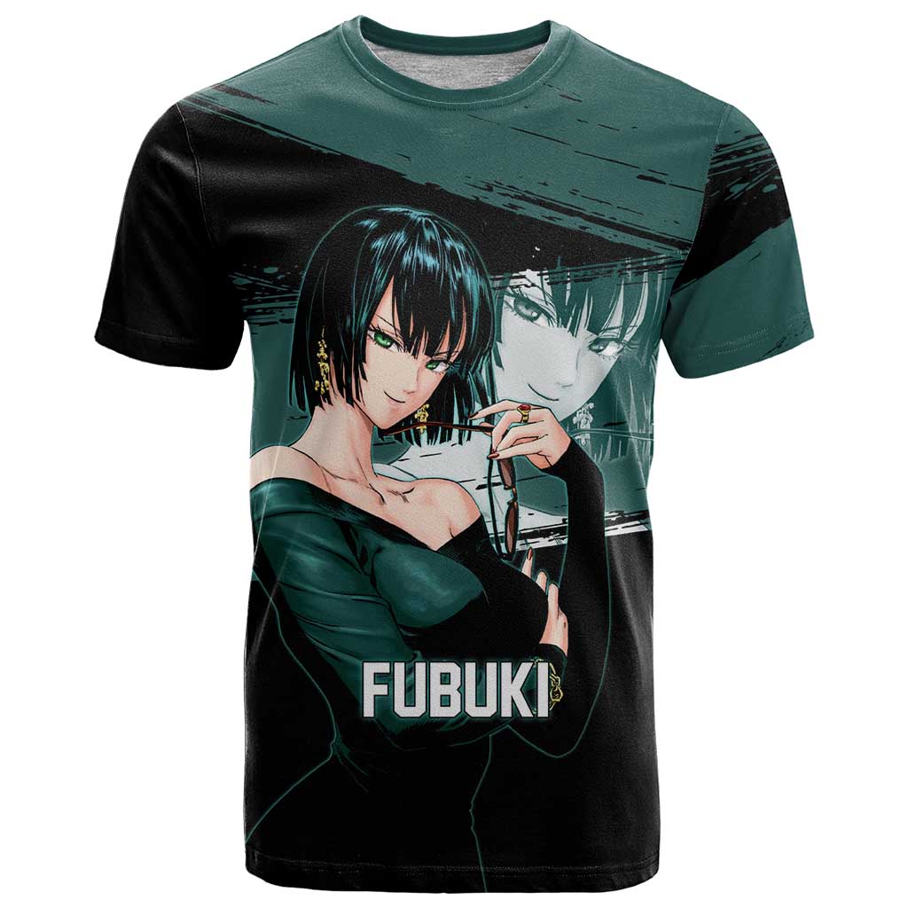 Fubuki One Punch Man Anime Teal and Black Theme T Shirt with Elegant Psychic Pose and Cool Urban Style - The Mazicc