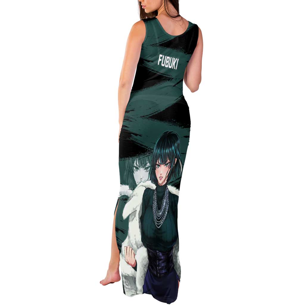Fubuki One Punch Man Anime Teal and Black Theme Tank Maxi Dress with Elegant Psychic Pose and Cool Urban Style - The Mazicc