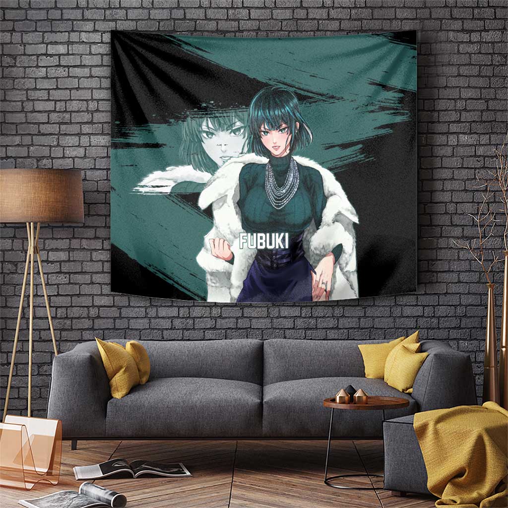 Fubuki One Punch Man Anime Teal and Black Theme Tapestry with Elegant Psychic Pose and Cool Urban Style - The Mazicc