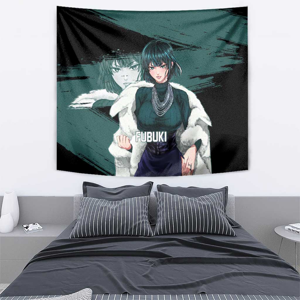 Fubuki One Punch Man Anime Teal and Black Theme Tapestry with Elegant Psychic Pose and Cool Urban Style - The Mazicc