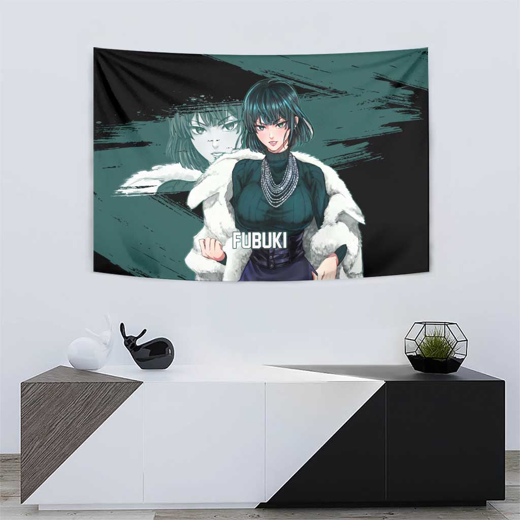 Fubuki One Punch Man Anime Teal and Black Theme Tapestry with Elegant Psychic Pose and Cool Urban Style - The Mazicc