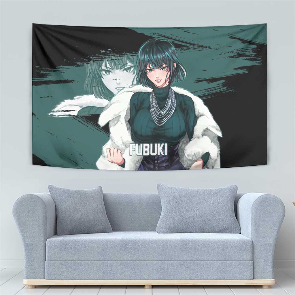 Fubuki One Punch Man Anime Teal and Black Theme Tapestry with Elegant Psychic Pose and Cool Urban Style - The Mazicc