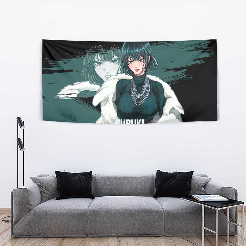 Fubuki One Punch Man Anime Teal and Black Theme Tapestry with Elegant Psychic Pose and Cool Urban Style - The Mazicc