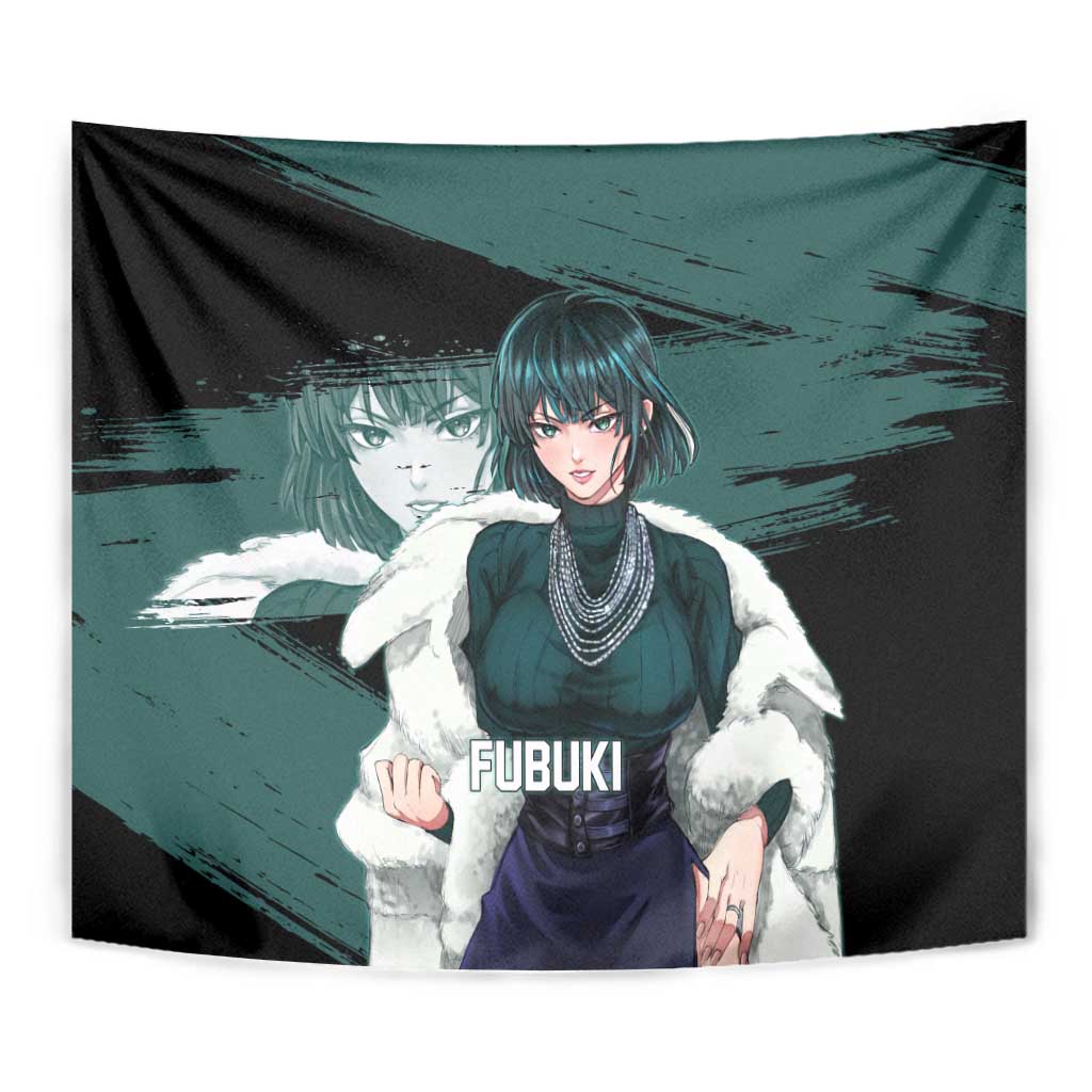 Fubuki One Punch Man Anime Teal and Black Theme Tapestry with Elegant Psychic Pose and Cool Urban Style - The Mazicc