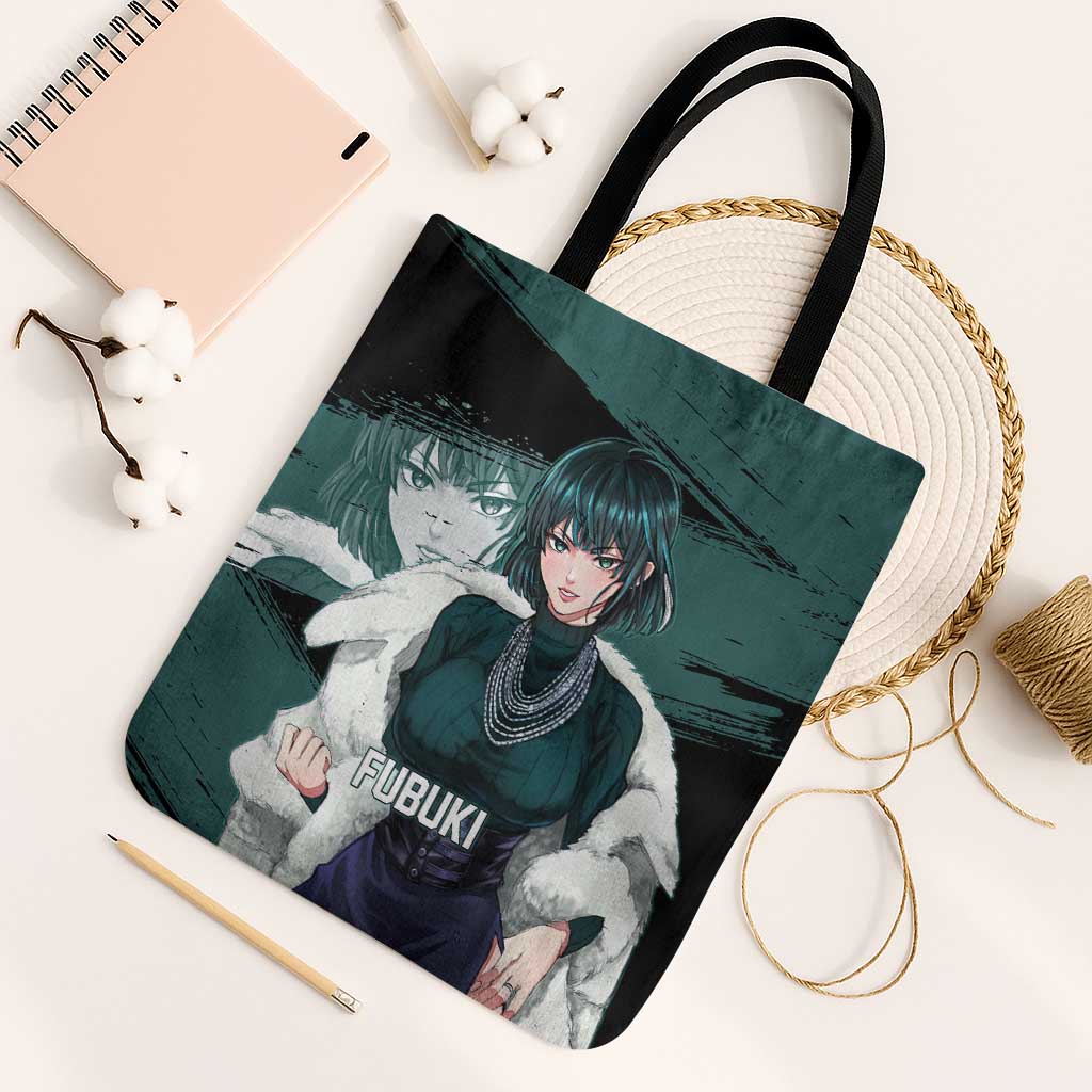 Fubuki One Punch Man Anime Teal and Black Theme Tote Bag with Elegant Psychic Pose and Cool Urban Style - The Mazicc